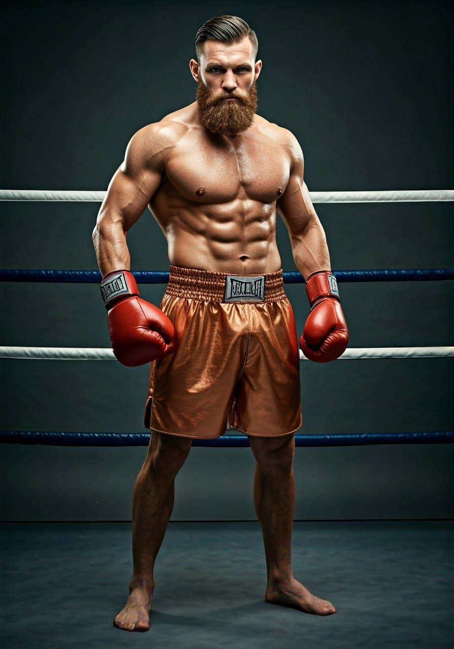 Intense Boxer with Piercing Gaze in Boxing Ring