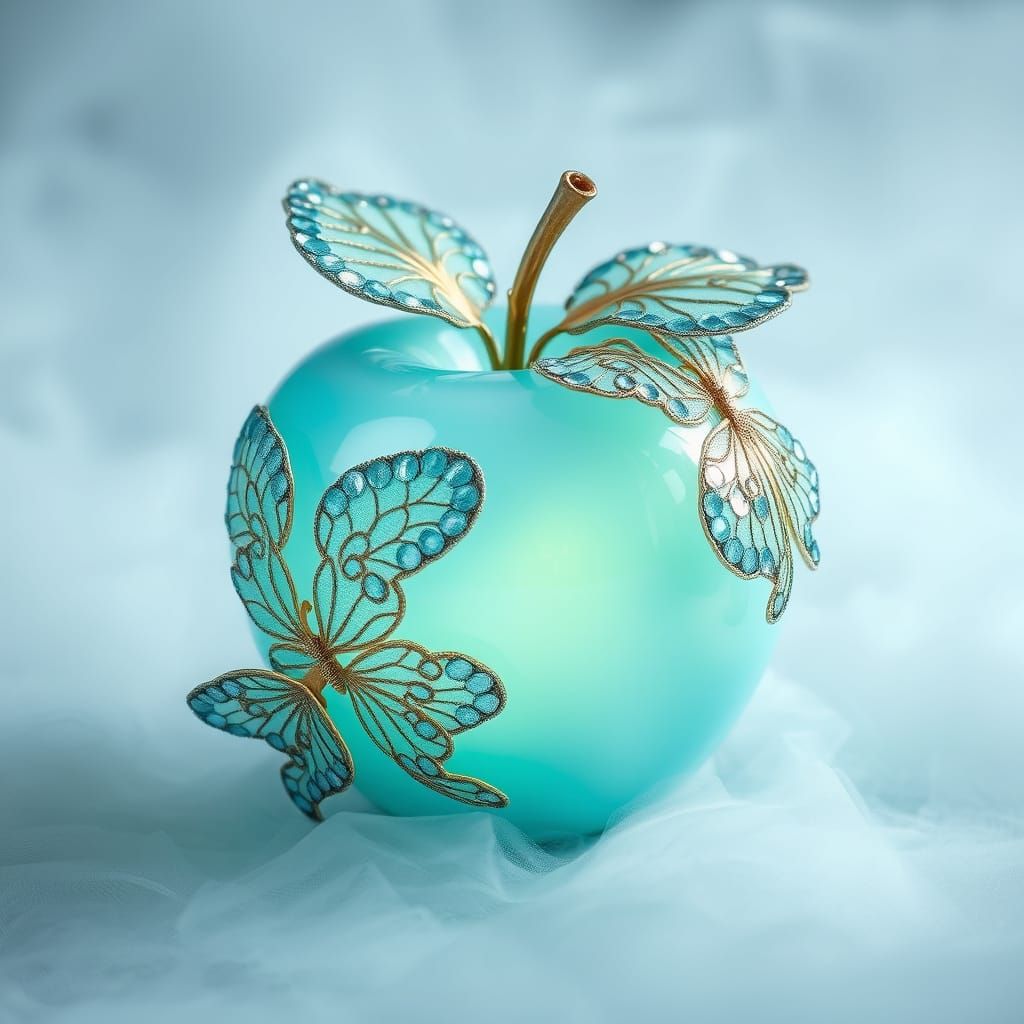Iridescent Sequin Apple in Art Nouveau Style