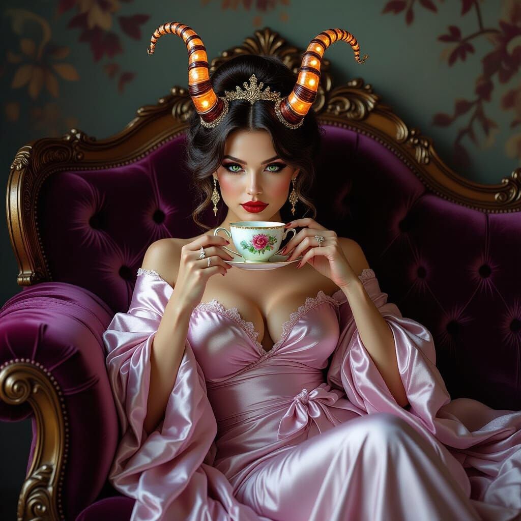 Queen Chrysalis Lounging: Renaissance-Inspired Digital Art