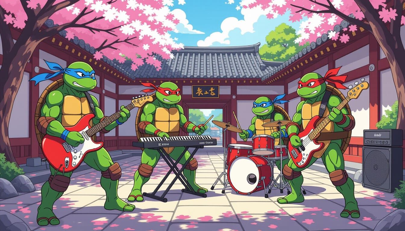 TMNT Rock Band in Japanese Dojo: Anime Style