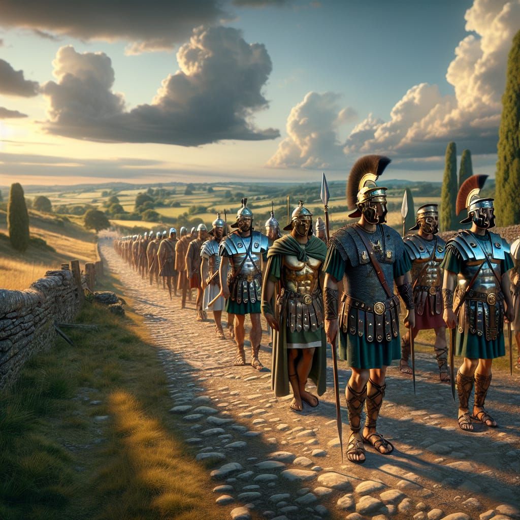 Roman Legionaries Marching Through Ancient Britain