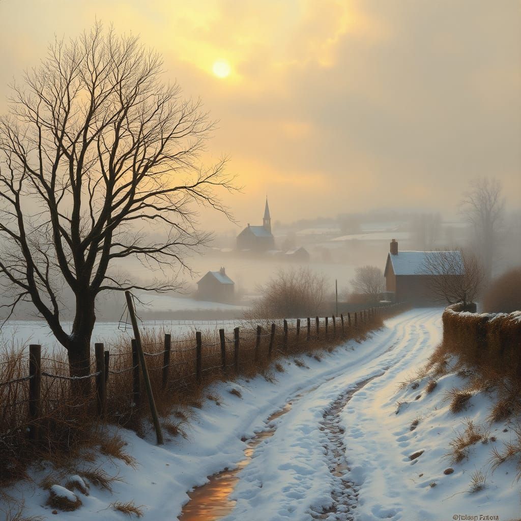 English Winter Countryside in Constable Style