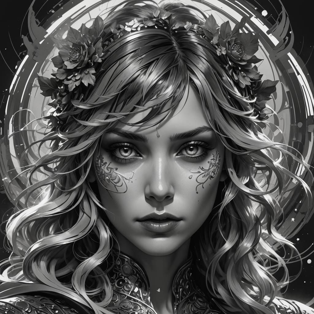 Monochrome Enigma: Hyperdetailed Portrait in Striking Light
