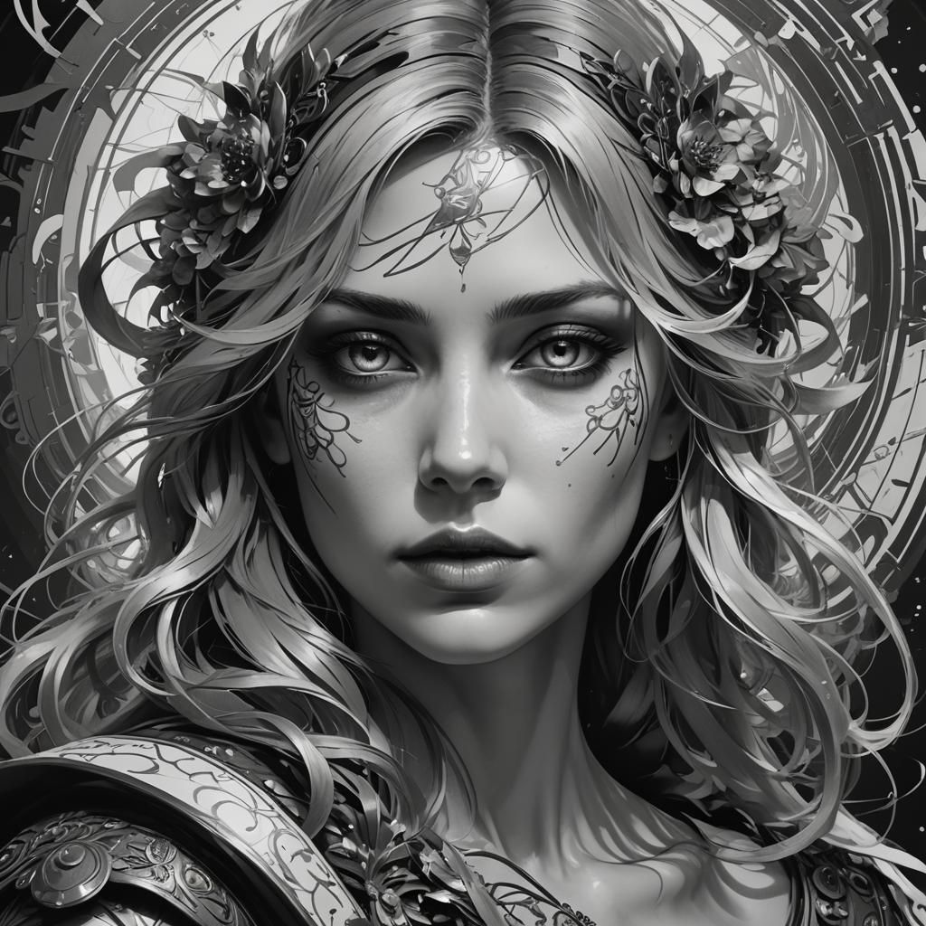Monochrome Enigma Portrait in Hyperdetailed Style