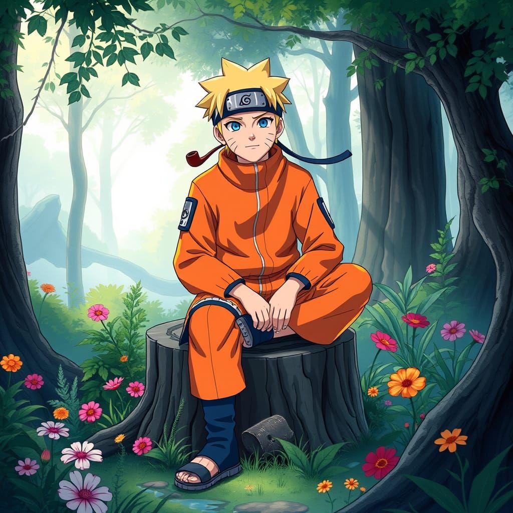 Naruto Smokes in Vibrant Forest