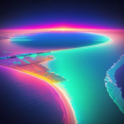Ships Sailing a Neon Ocean in Synthwave Style