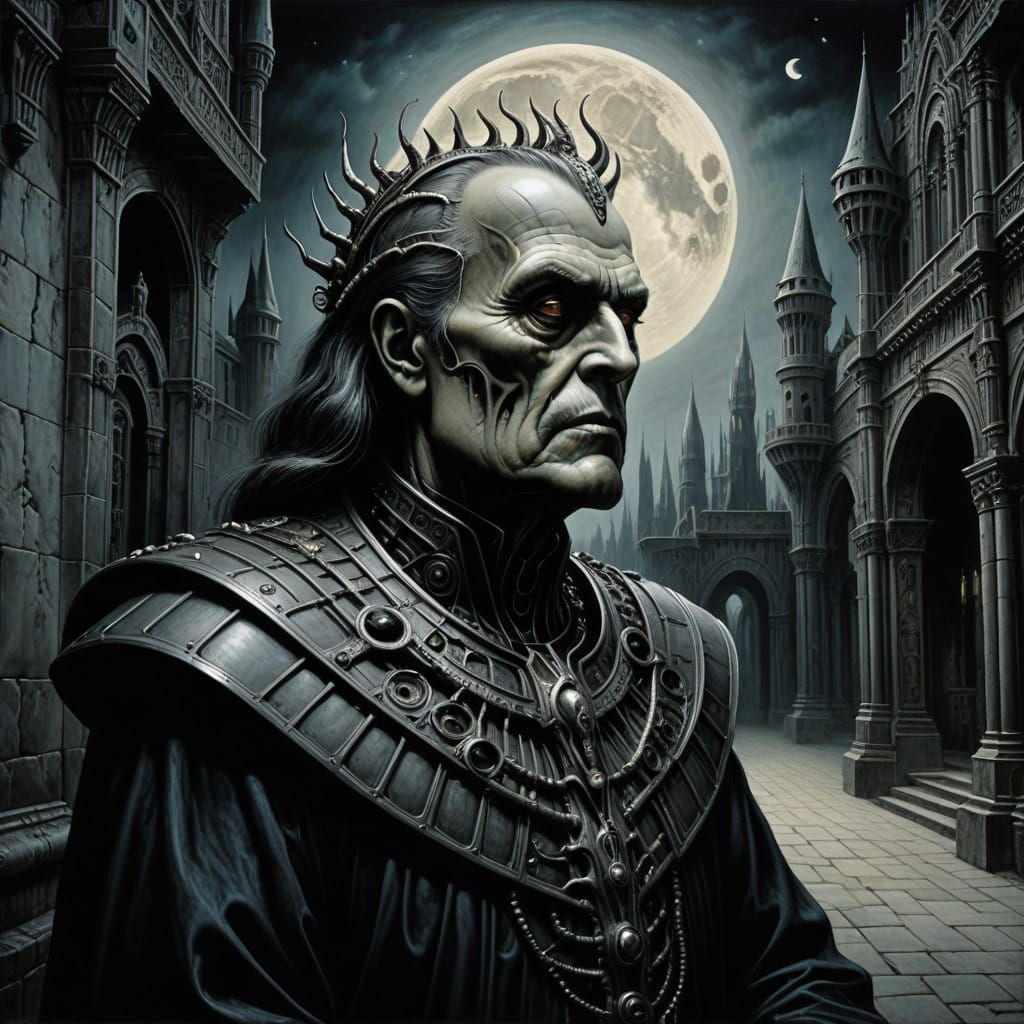 Elderly King Lost in Thought Under Starry Night Sky