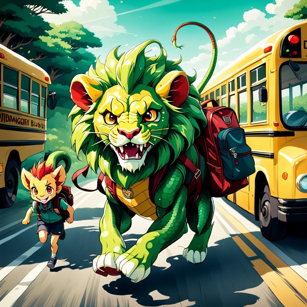 Child Chimera Runs to School Bus: Anime Style