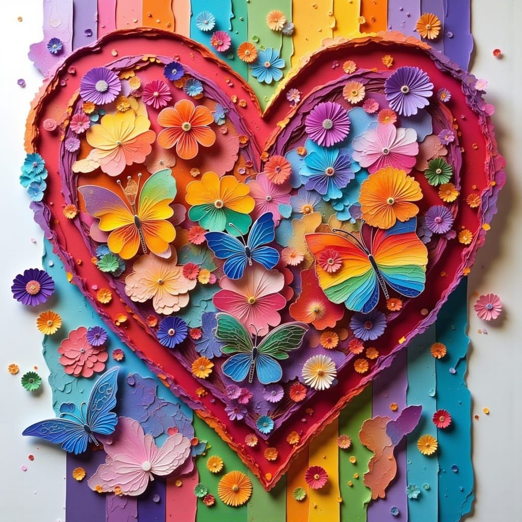 Vibrant 3D Heart Collage with LGBTQ+ Pride Symbols
