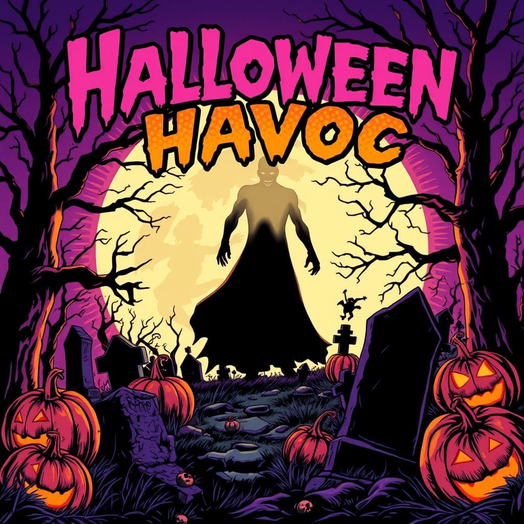 Halloween Havoc Comic Cover in Classic Art Style