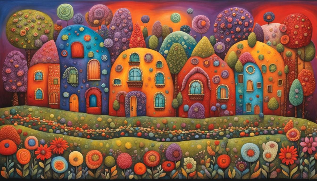 Colorful Whimsical Art Fusion in Naive Style