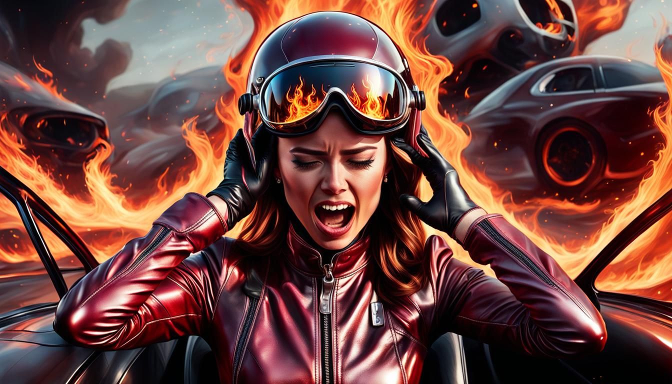 Burning Fear: Hyperrealistic Portrait of a Woman in Flames