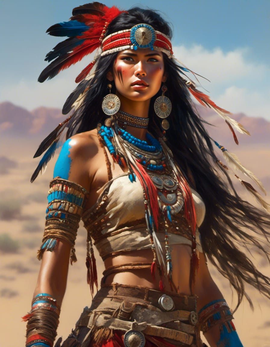 Comanche Girl with War Paint Portrait