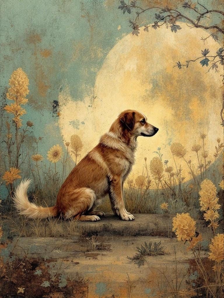 Dog in Sunlight with Vintage Patina Effect