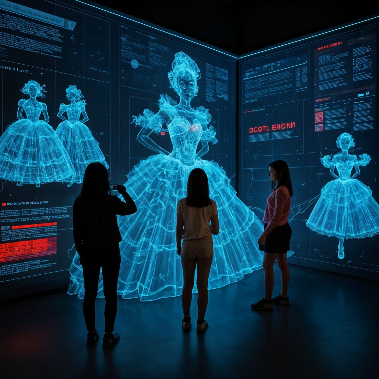 Girls in Awe of 3D Holographic Fashion Show