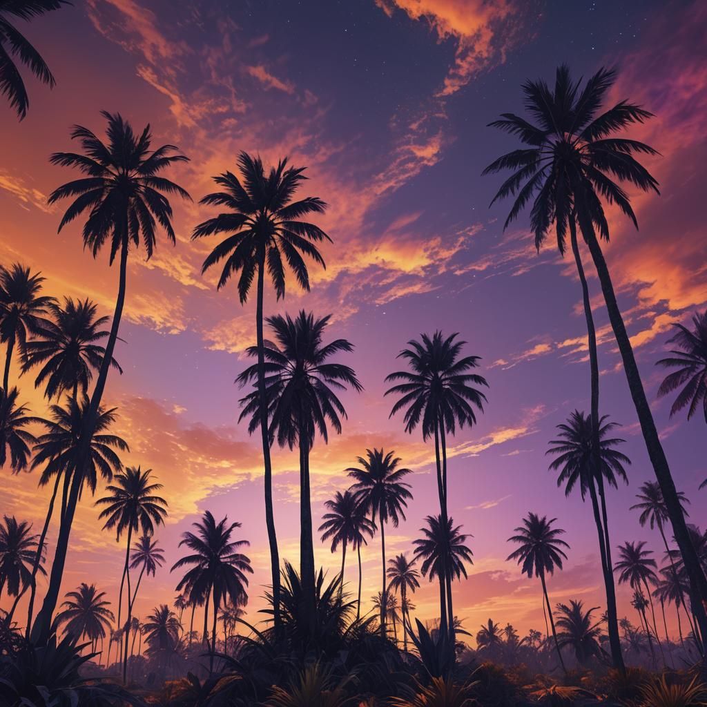 Alien Sunset: Palm Silhouettes in Matte Painting
