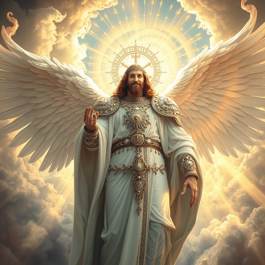 Majestic Jesus Christ in Ornate Armor with Wings