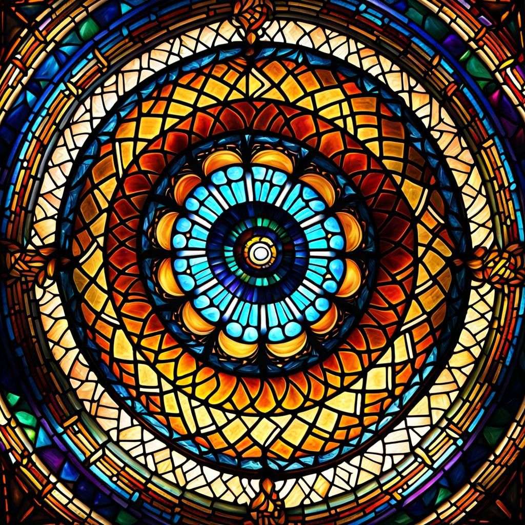 Luminous Stained Glass Spiral Window Mandala