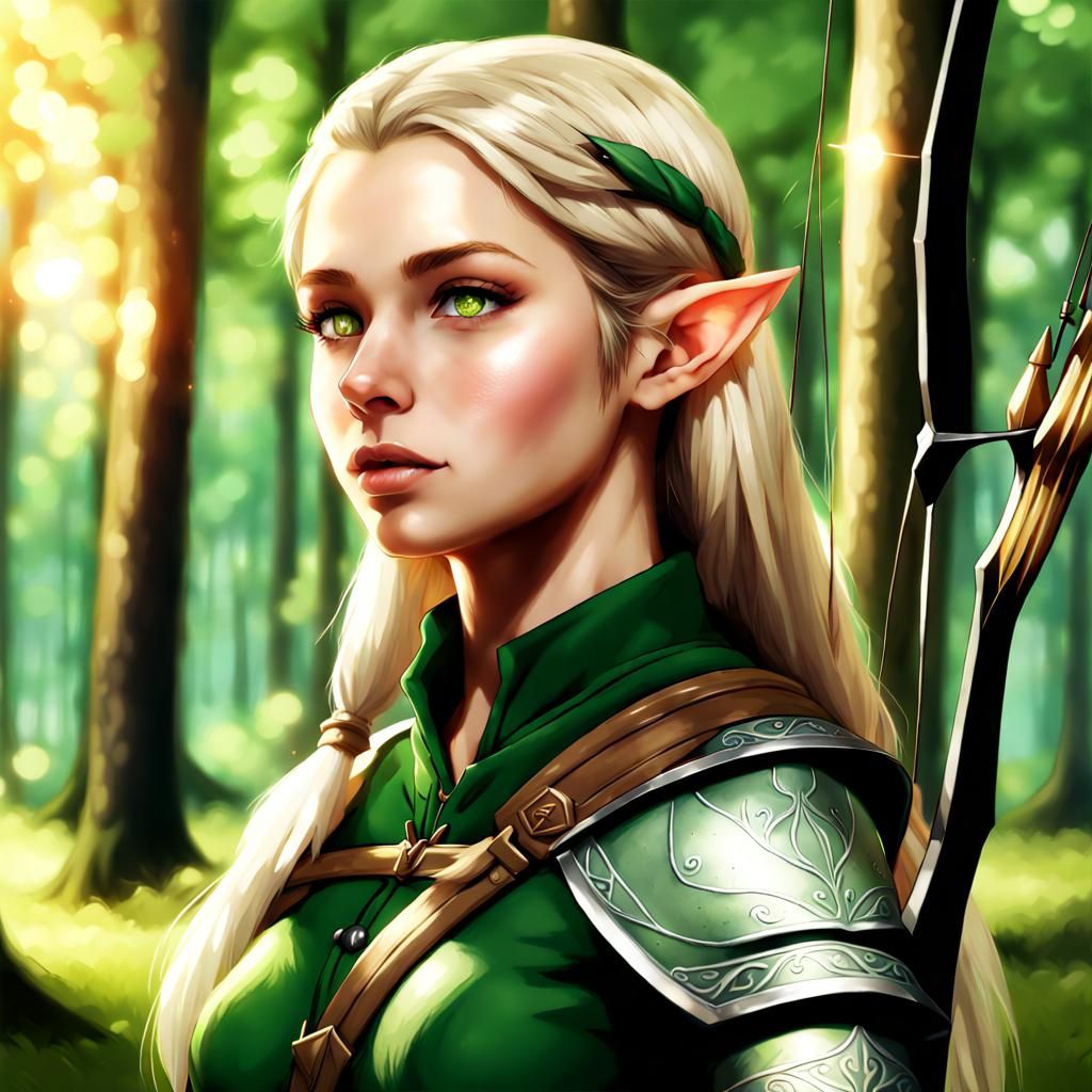 Beautiful Elf Archer in Magical Forest