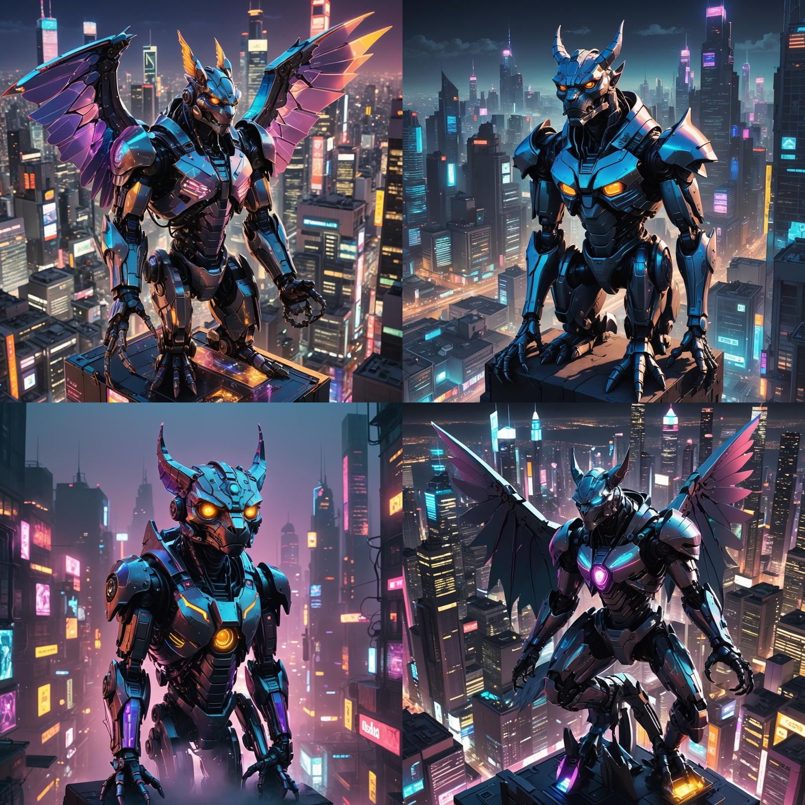 Holographic Hi-Tech Robot Gargoyle in Manga Style