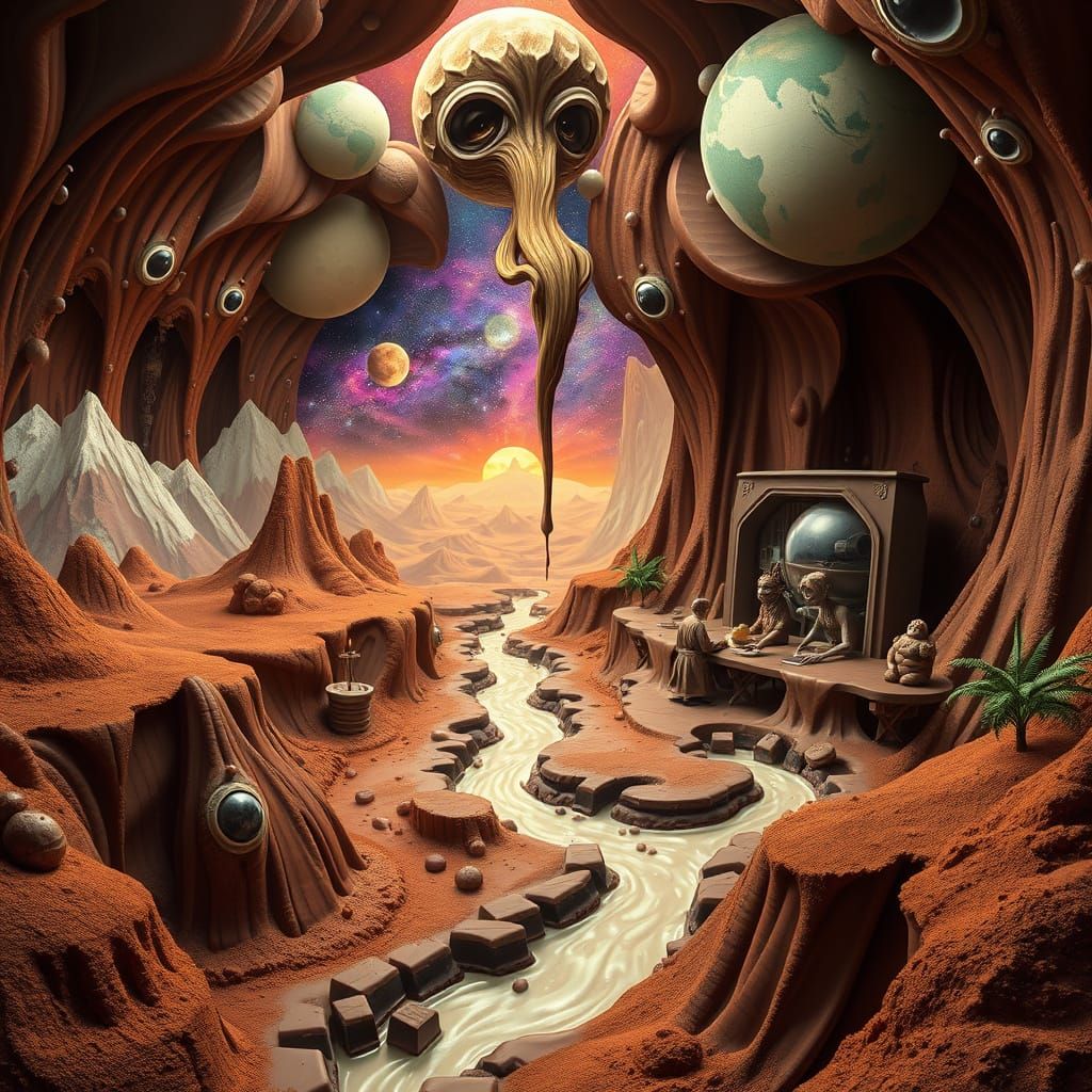 Chocolate Landscape with Space Creatures, Psychedelic Art