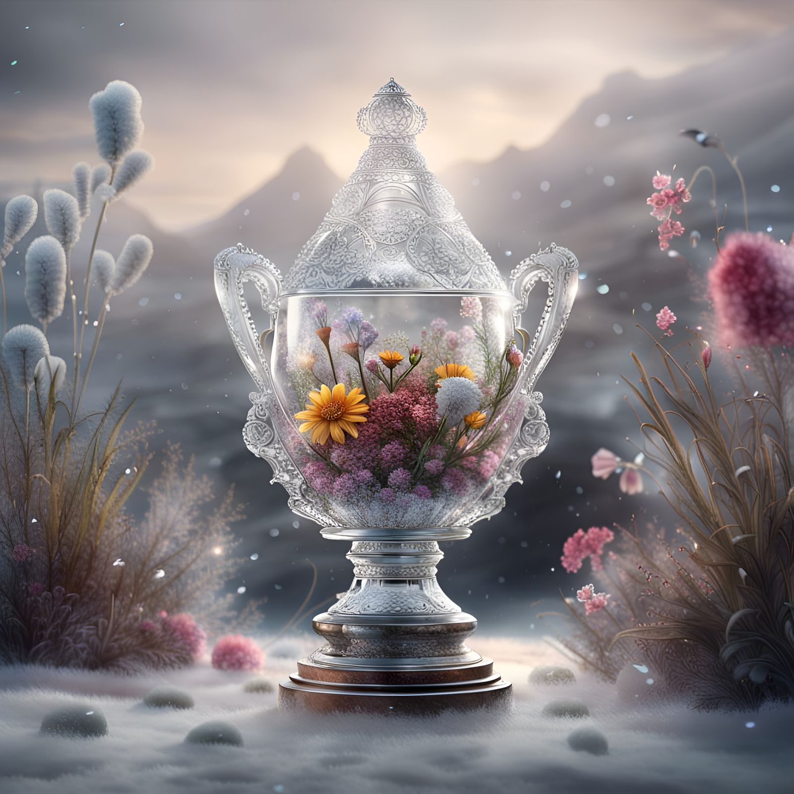 Winter Trophy with Wildflowers: Digital Matte Painting