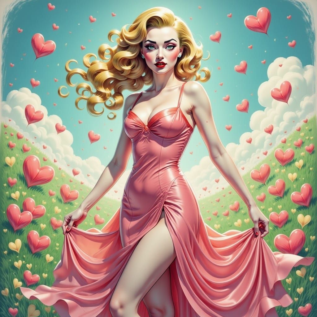 Golden-Haired Woman Spreading Love in Fantasy Anime Style