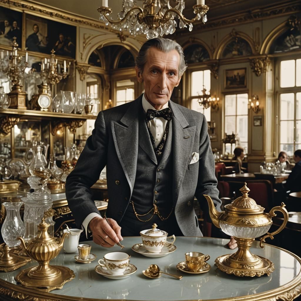 Vintage Parisian Café Interior with Gold Embellishments