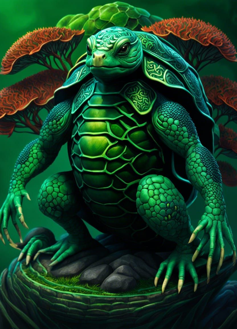 Detailed Painting of a Japanese Kappa