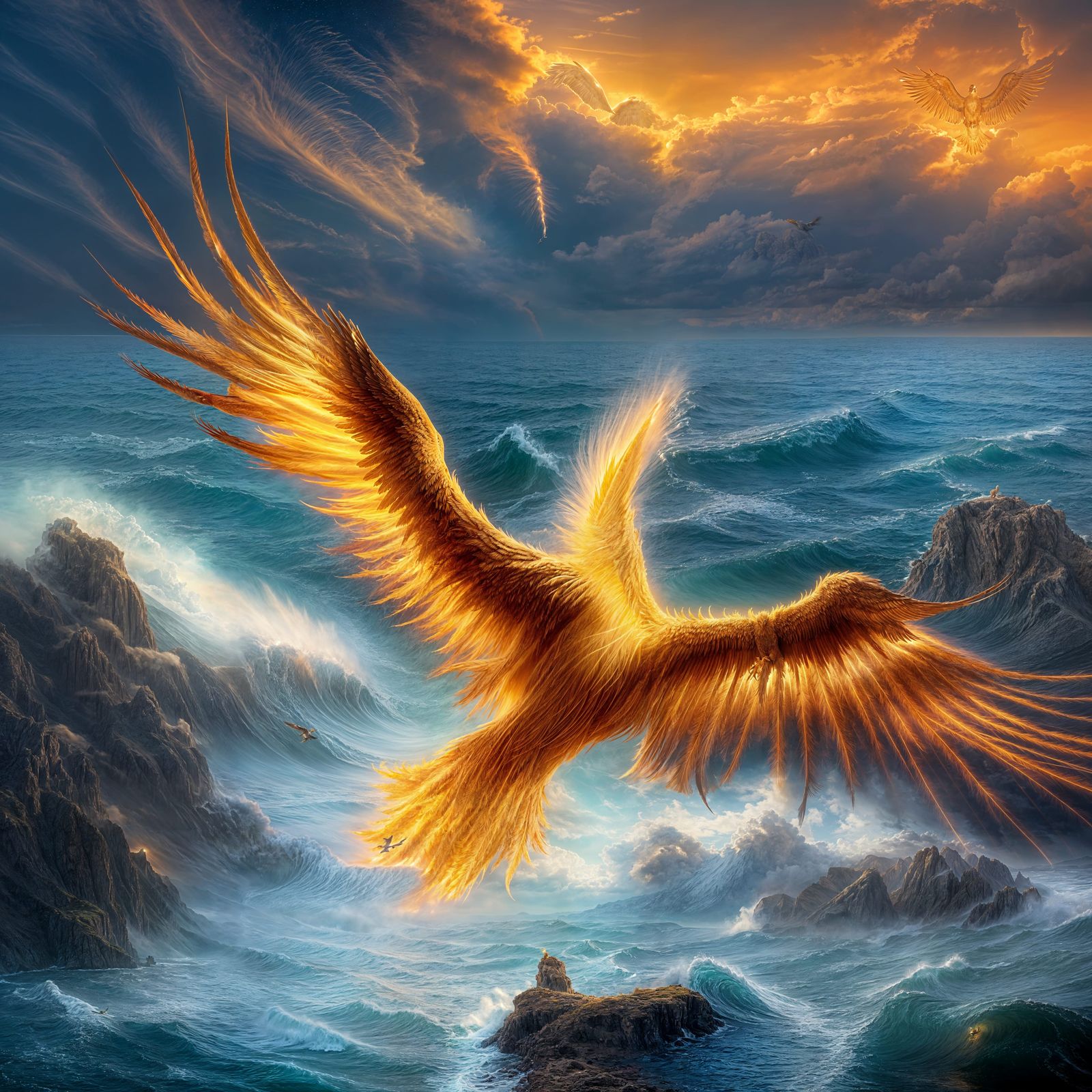 Majestic Phoenix Soars Above Turbulent Sea