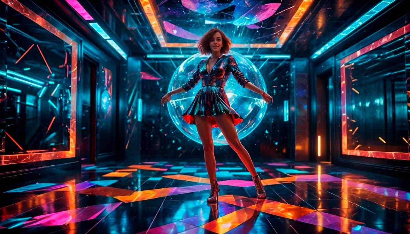 Futuristic Disco Dance Scene in Vibrant Oil-Color Glazing