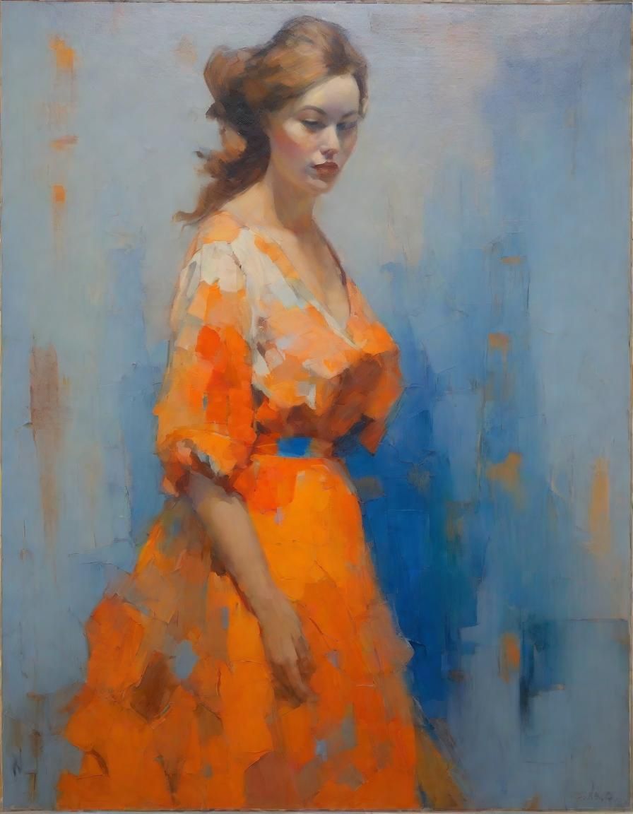 Beautiful Woman in Fluxus Style Oil Painting