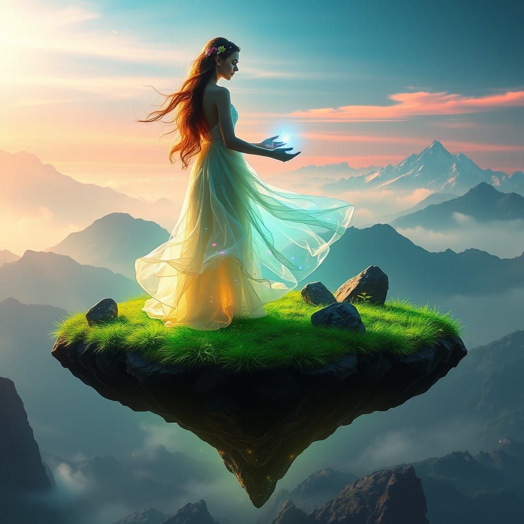 Ethereal Goddess Radiates Life in Retro-Futuristic Paradise