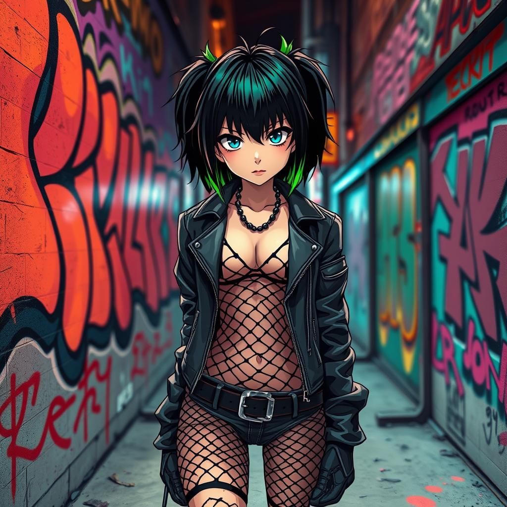 : A fierce girl with black hair highlights, intricate, bold,...