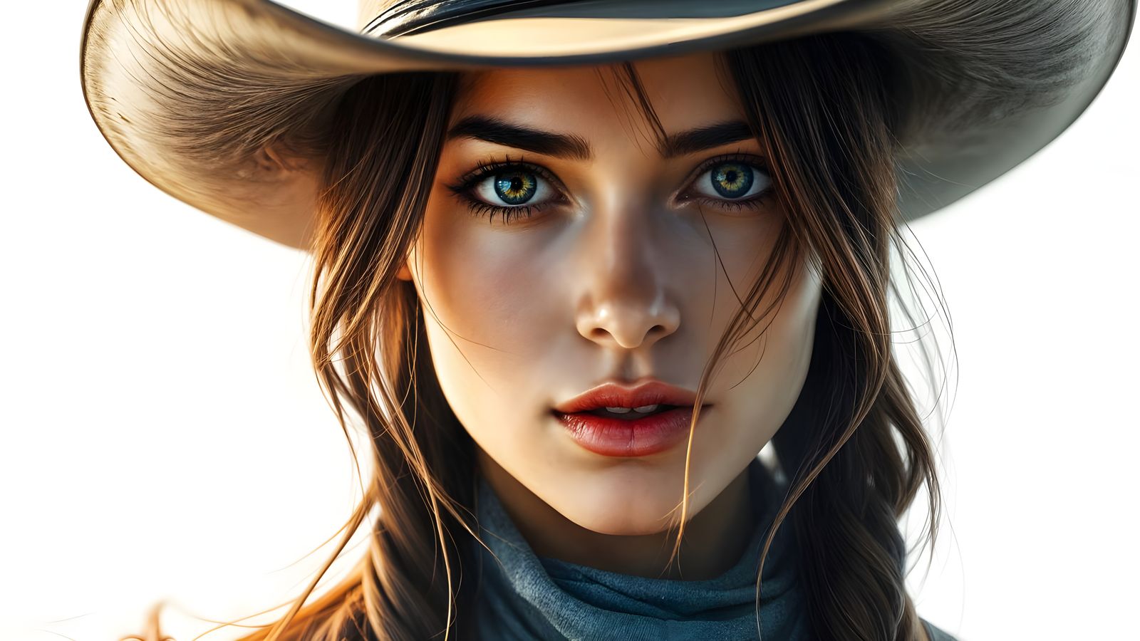 Ethereal Lady Cowboy Portrait in Vibrant 8K