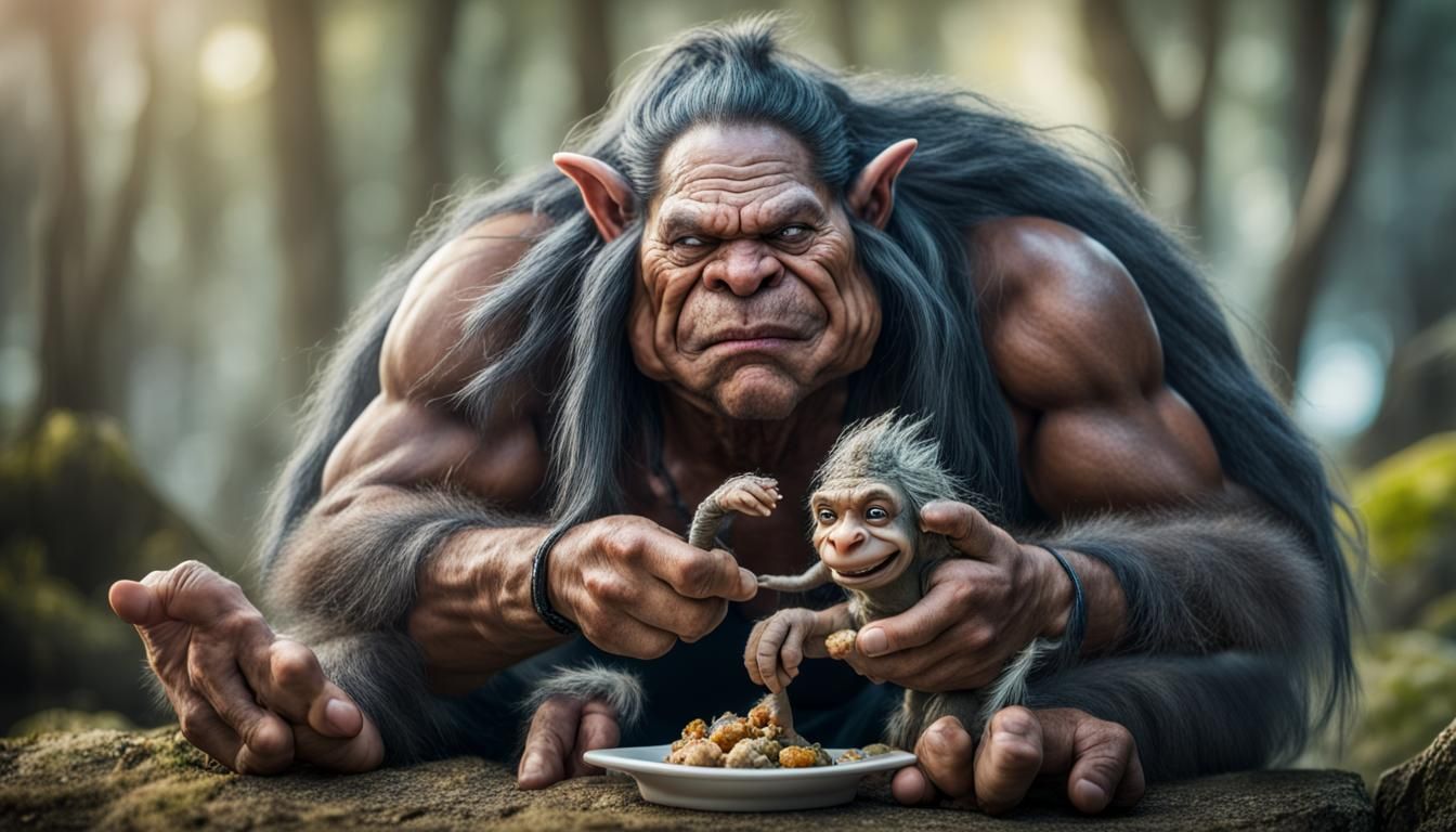 Huldra's Feast: Troll Snack, Fantasy Art