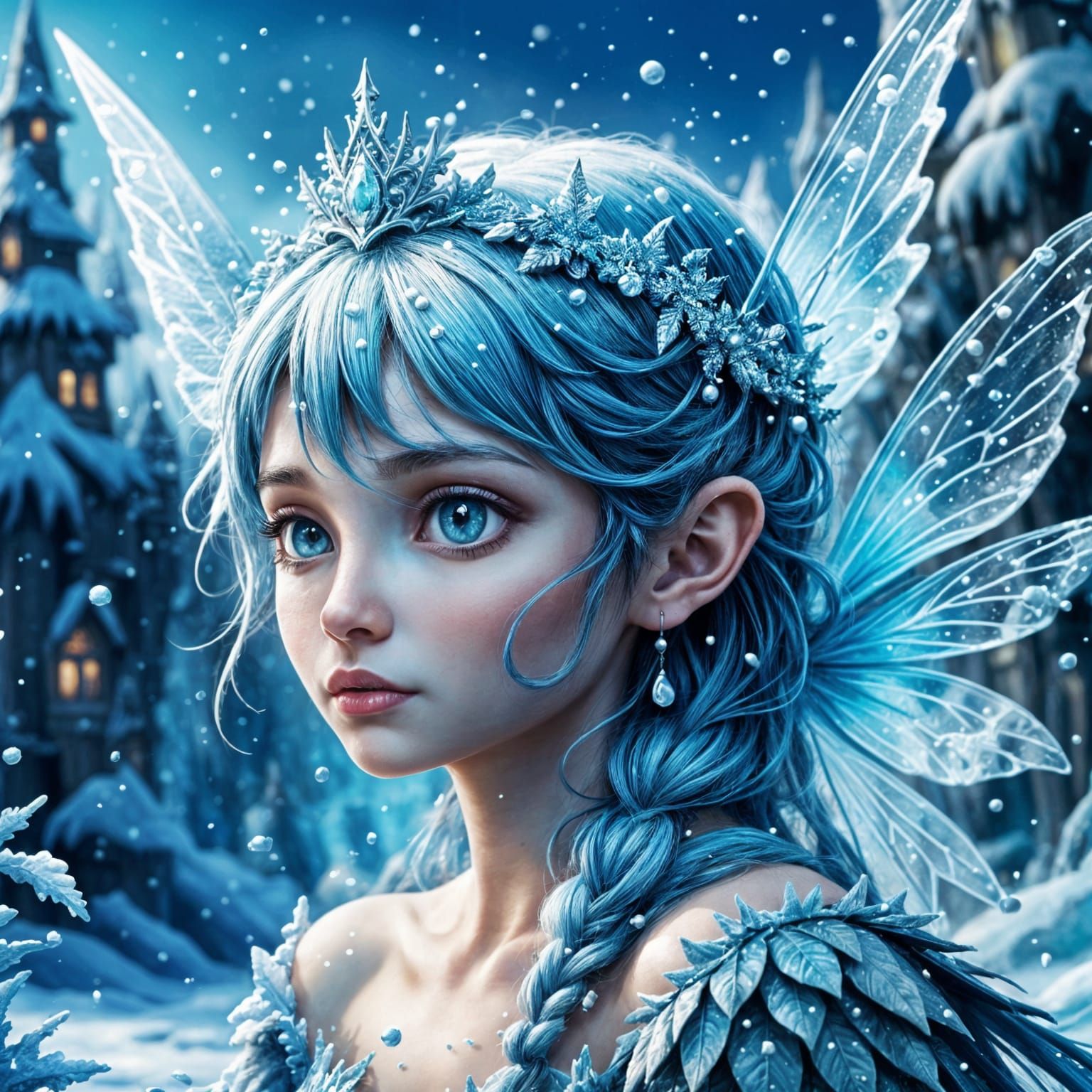 Icy Blue Fairy Kingdom Scene in Hyperrealism