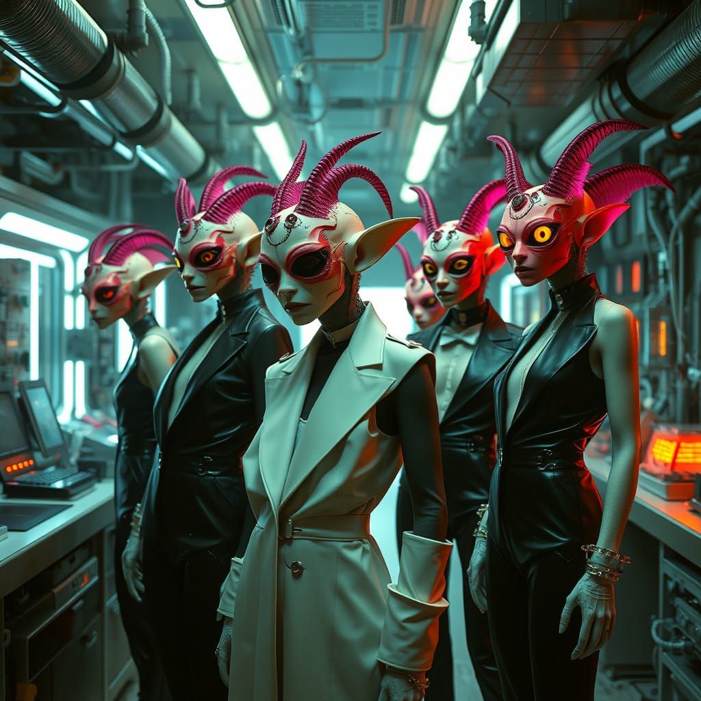 Futuristic Humanoid Anomalies in Elegant, High-Fashion Attir...