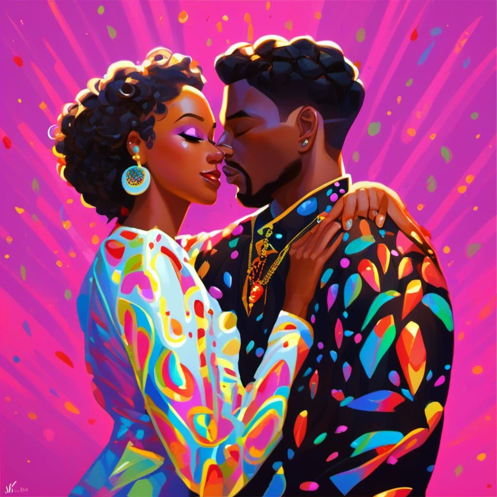 Passsionate Embrace in Gustav Klimt Style