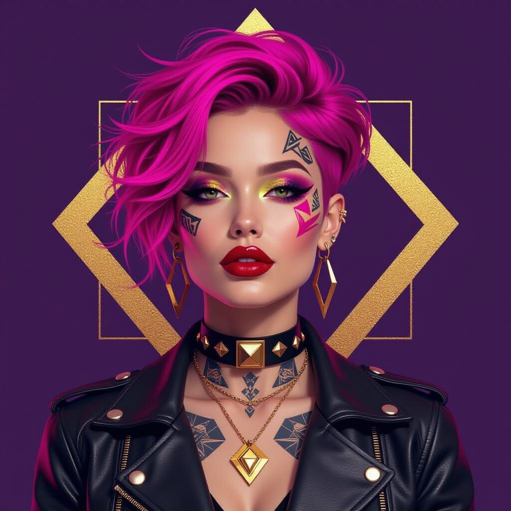 Woman with Pink Hair in Pop Art Style