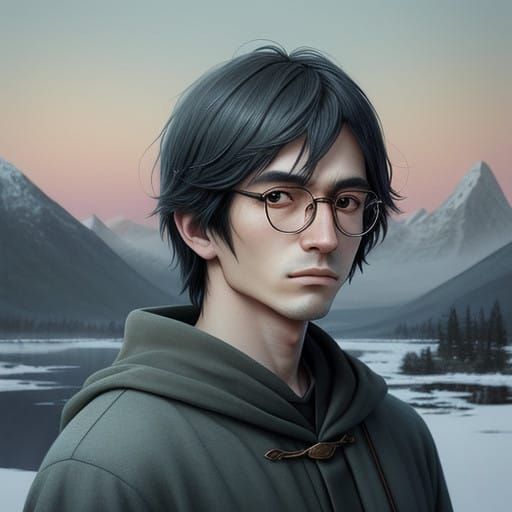 Mystical Mage Bids Twilight Farewell in Watercolor Dreamscap...