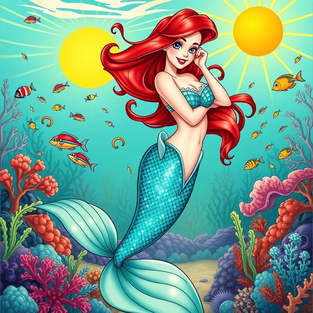 Sultry Disney Princess in Turquoise Art Nouveau Pin-Up