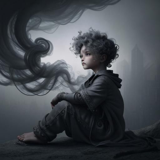 Lonely Child in Smoky Wasteland: Digital Matte Painting