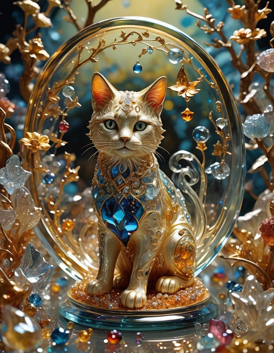 Surreal Celestial Cat Glass Figurine Universe