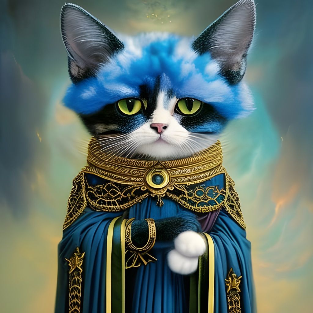 Chibi Cat Wizard in Ornate Robe: Digital Art