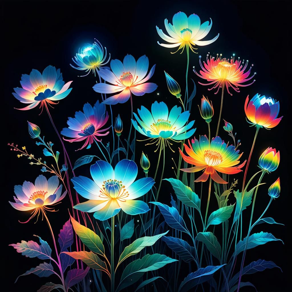 Luminous Flower at Twilight: Collage Art Illustration