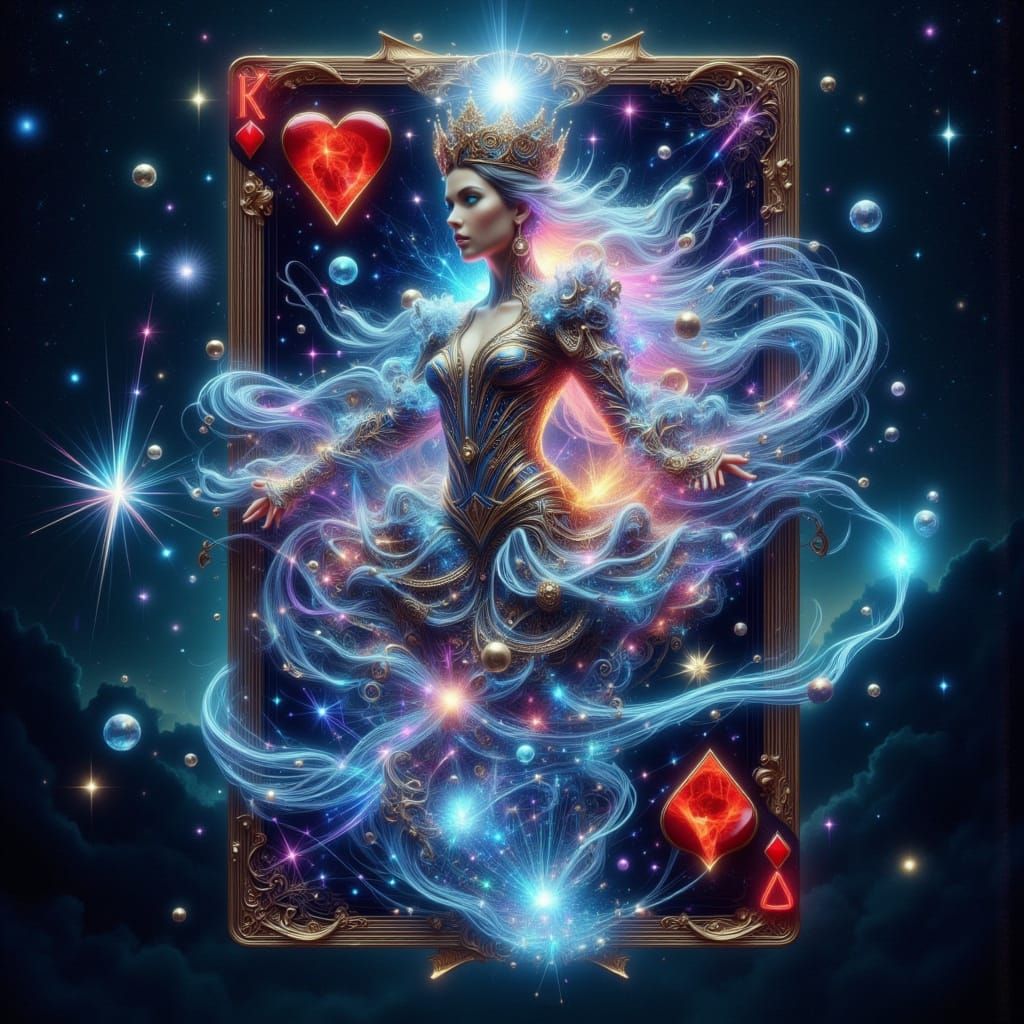 Radiant King of Hearts in Cosmic Hologram Attire
