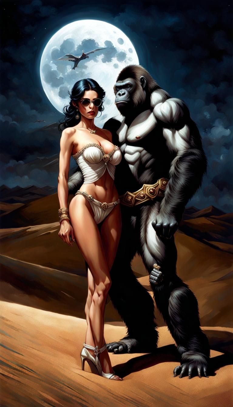 Glamorous Dark Fantasy: Woman and Gorilla Couple