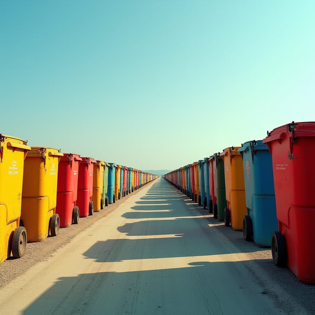 Highway with Colorful Trashcans: Photorealistic Landscape