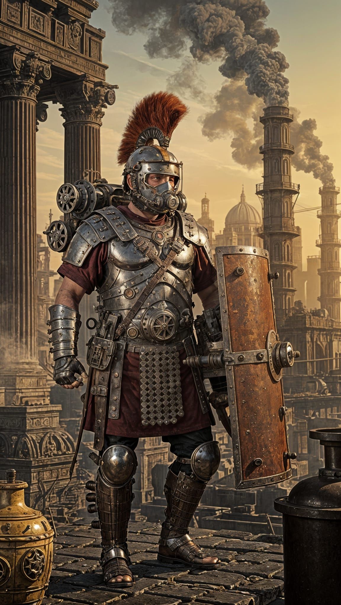 Roman Praetorian in Industrialized Rome with Diesel-Punk Arm...